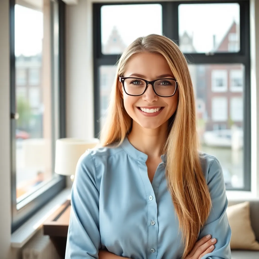 Portret van Lisa de Vries, een 28-jarige Nederlandse vrouw met blond haar
