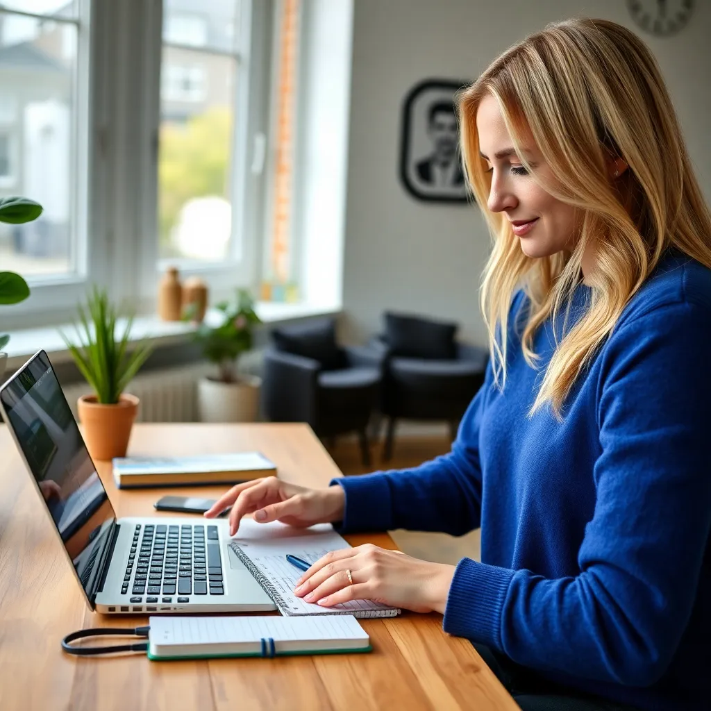 Jonge Nederlandse vrouw die haar maandelijkse budget plant met laptop en rekenmachine
